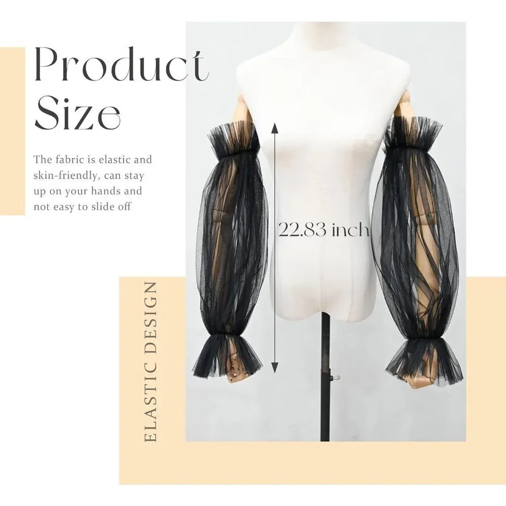 Women's Wedding Puffy Fingerless Black Detachable Long Sleeves Ruffled Gloves